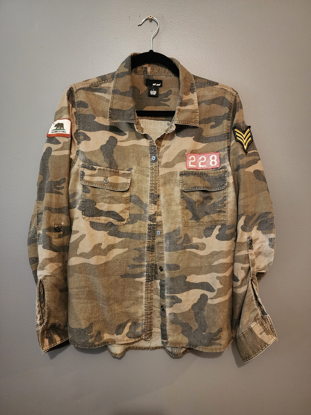 Wet Seal Green & Tan Camo Military Field Shirt Jacket, Lightweight